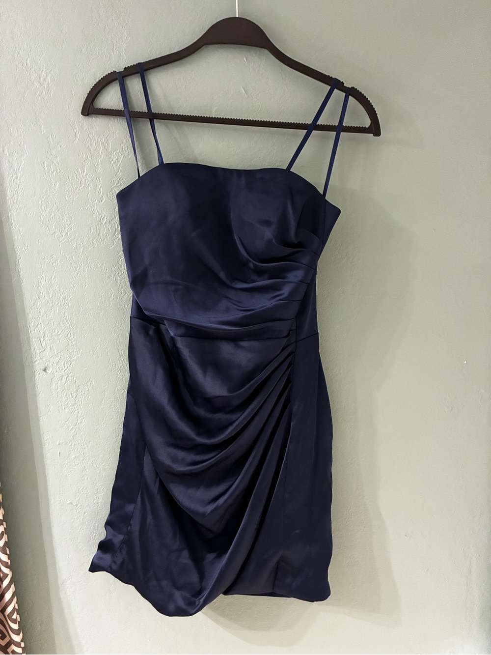 Gianni Bini Navy Blue Satin Ruched Strapless Dress Misses Size 9 NWT